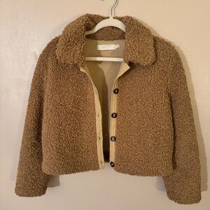 ASTR The Label Womens Brown Button Front Teddy Faux Shearling Jacket